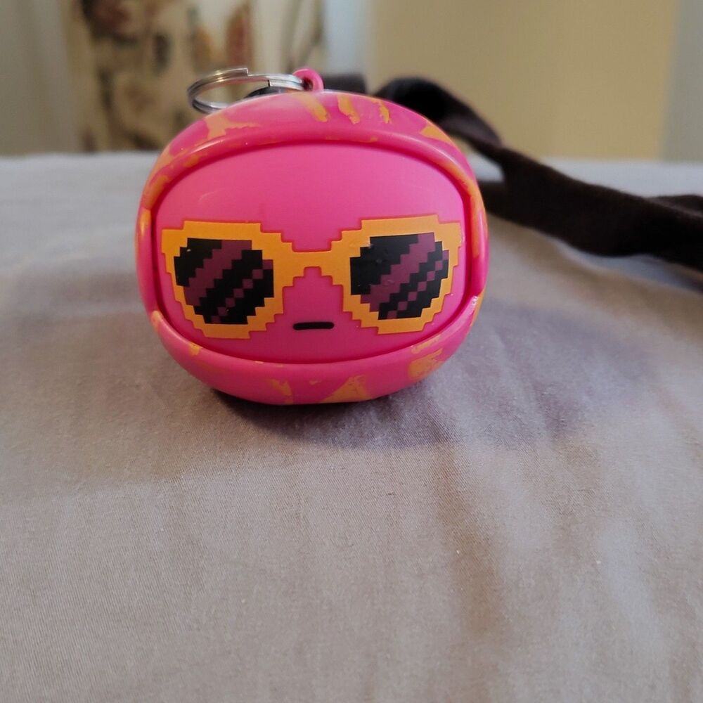Pink Character Face Keychain Plastic Lanyard Modern Yellow Black Expressions